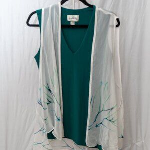 Joseph Ribkoff 2 peice green top with white sheer vest size 14